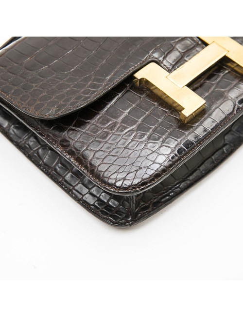  HERMES vintage 'Constance' bag in brown chocolate crocodile leather