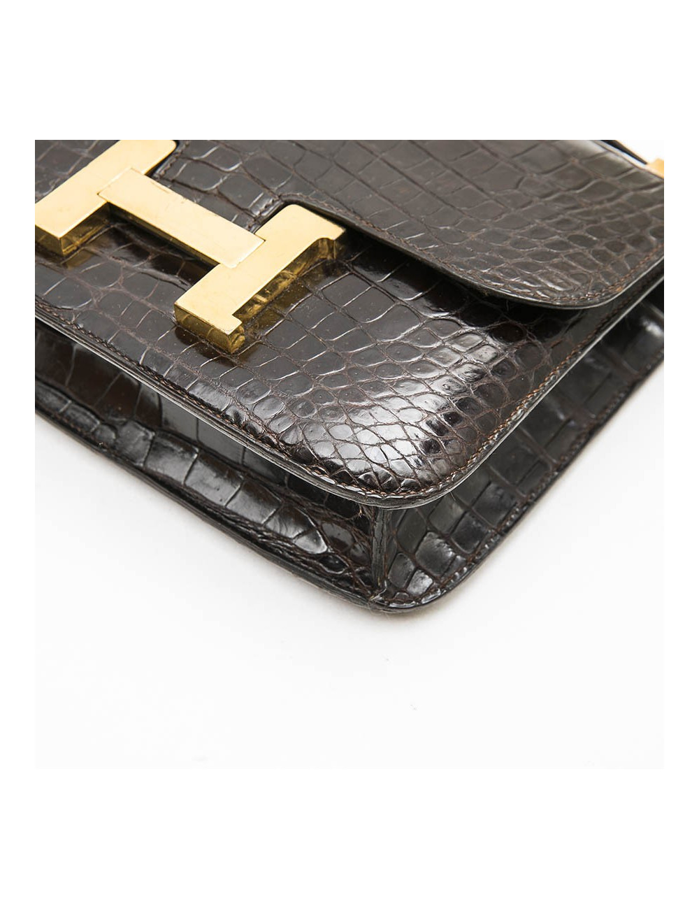  HERMES vintage 'Constance' bag in brown chocolate crocodile leather