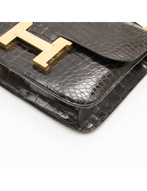  HERMES vintage 'Constance' bag in brown chocolate crocodile leather