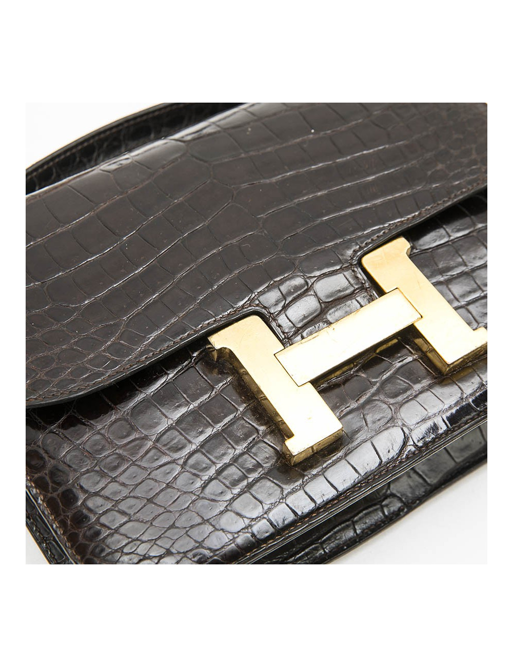  HERMES vintage 'Constance' bag in brown chocolate crocodile leather