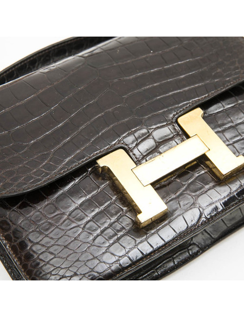  HERMES vintage 'Constance' bag in brown chocolate crocodile leather