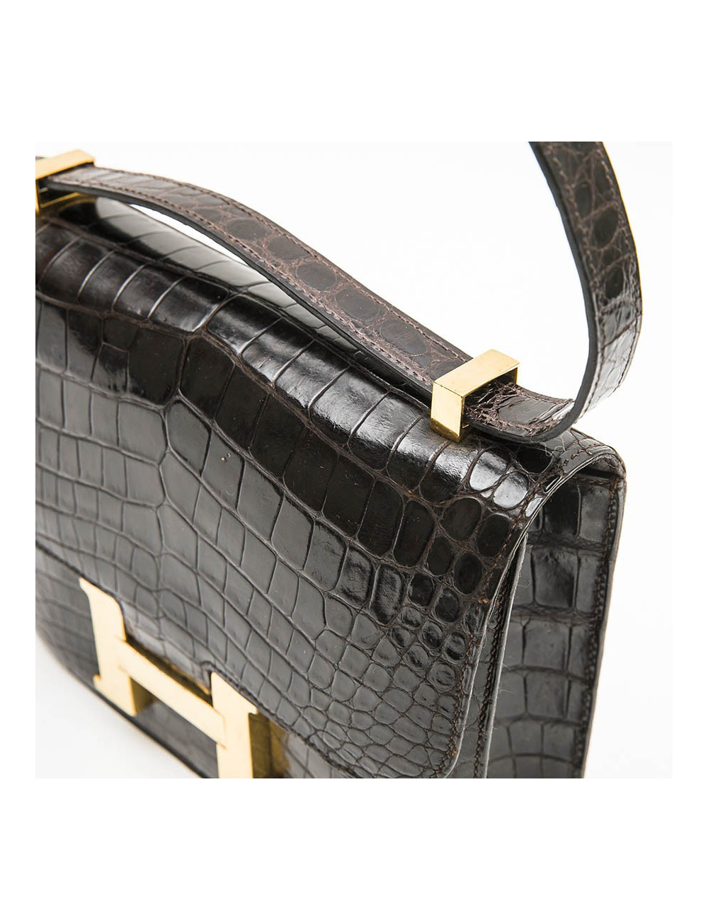  HERMES vintage 'Constance' bag in brown chocolate crocodile leather