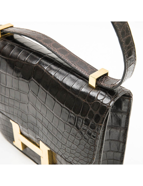  HERMES vintage 'Constance' bag in brown chocolate crocodile leather