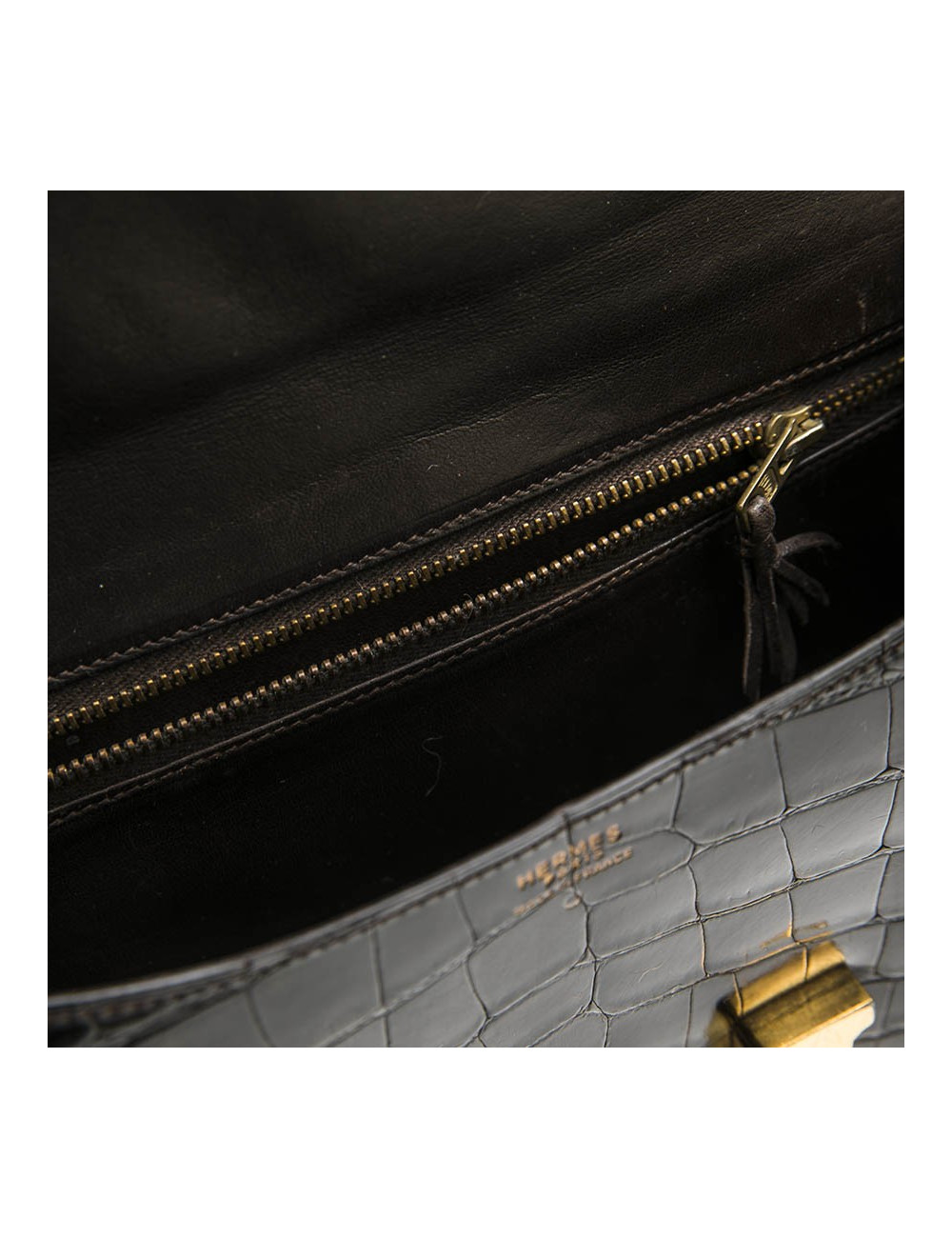  HERMES vintage 'Constance' bag in brown chocolate crocodile leather