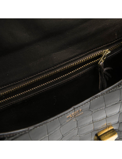 HERMES vintage 'Constance' bag in brown chocolate crocodile leather
