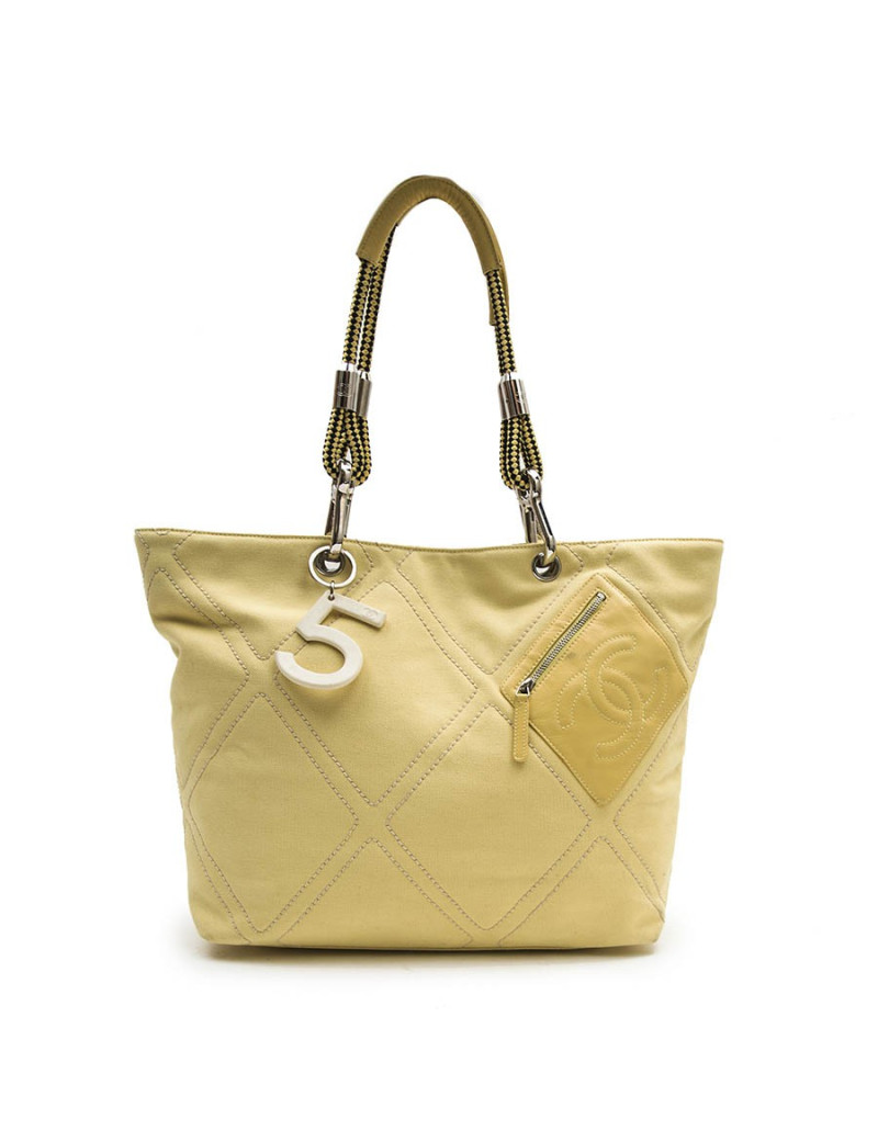 Sac CHANEL en toile jaune Vintage