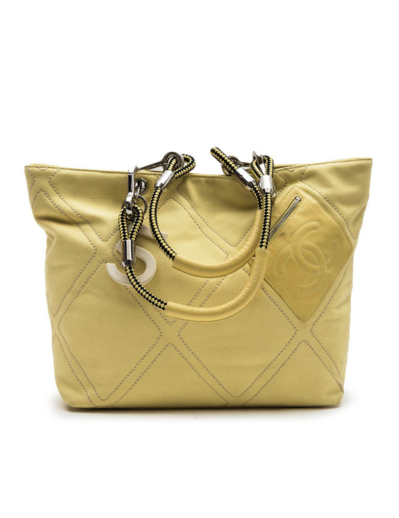 Sac CHANEL en toile jaune vintage