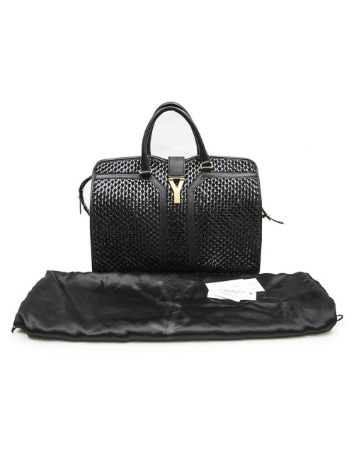 YVES SAINT LAURENT 'Chyc' bag in black leather and braided vinyl