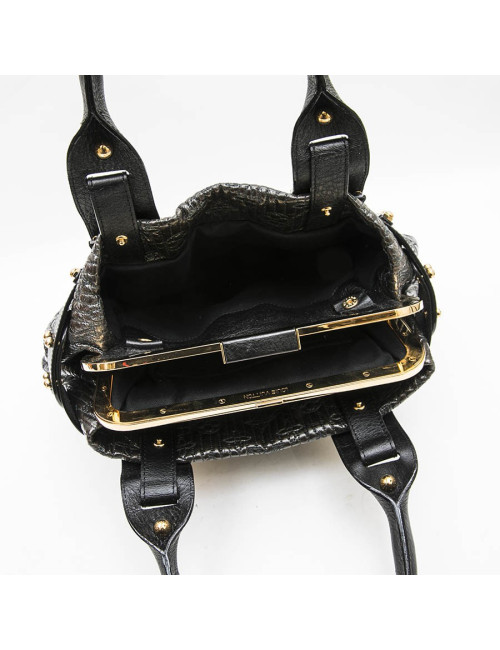 LOUIS VUITTON top handle bag in black leather and brown patent leather