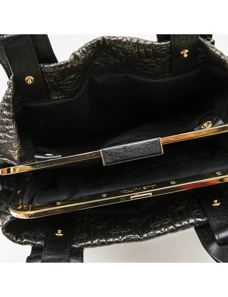 LOUIS VUITTON top handle bag in black leather and brown patent leather