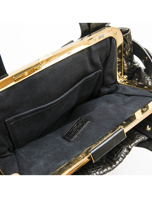 LOUIS VUITTON top handle bag in black leather and brown patent leather