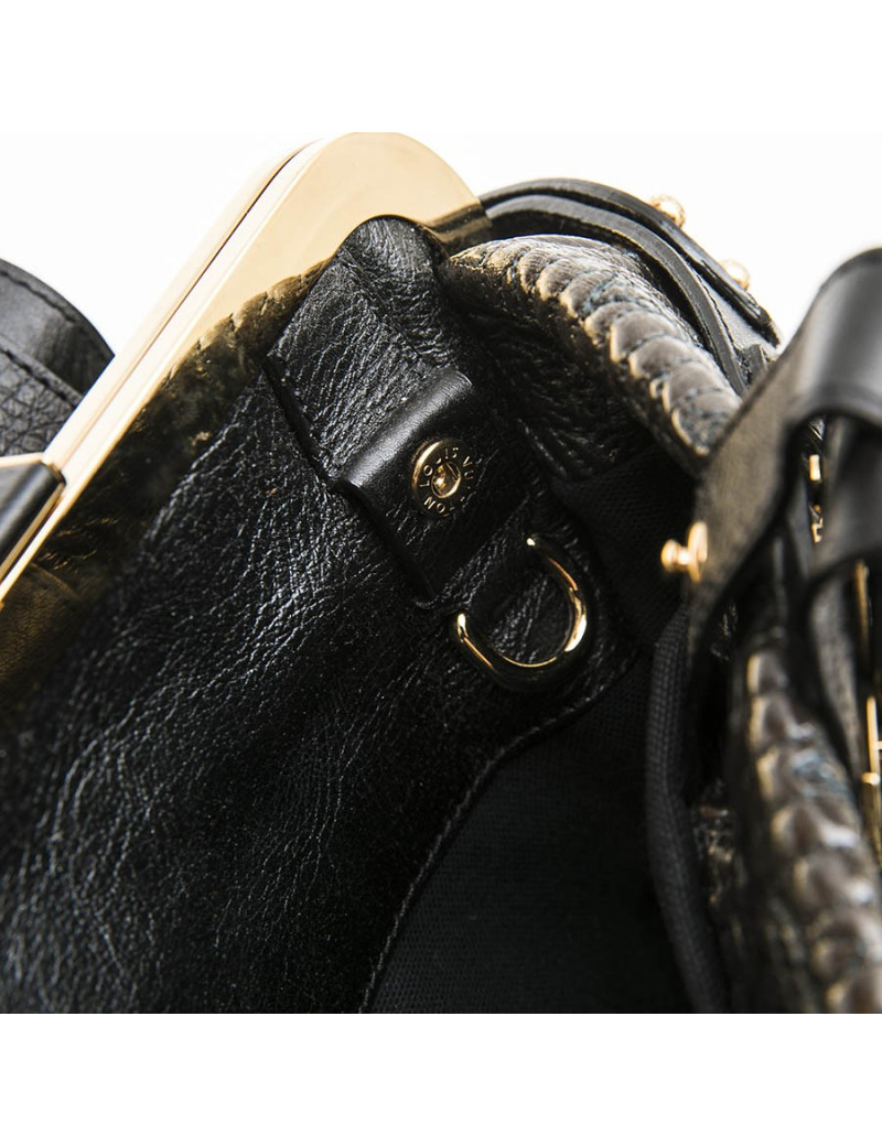 LOUIS VUITTON top handle bag in black leather and brown patent leather