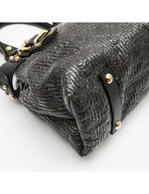 LOUIS VUITTON top handle bag in black leather and brown patent leather