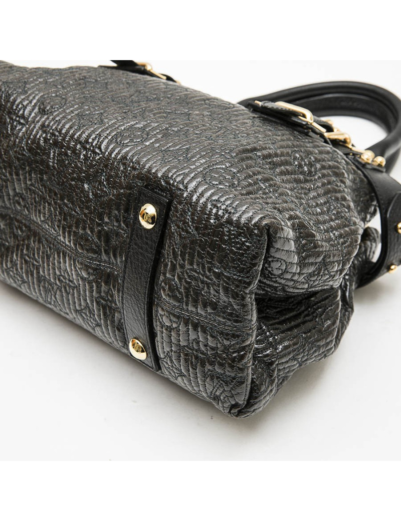 LOUIS VUITTON top handle bag in black leather and brown patent leather