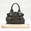 LOUIS VUITTON top handle bag in black leather and brown patent leather