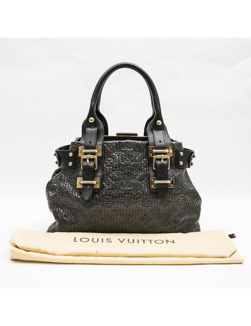 LOUIS VUITTON top handle bag in black leather and brown patent leather