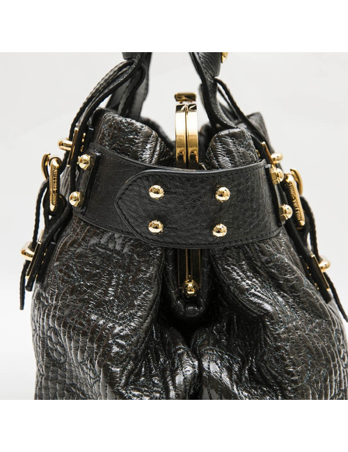 LOUIS VUITTON top handle bag in black leather and brown patent leather