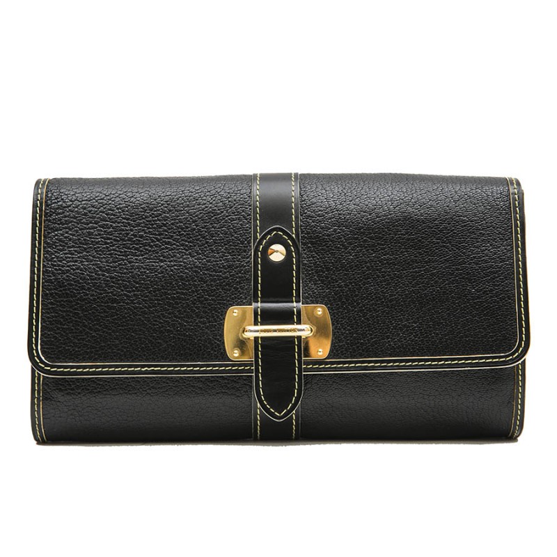 LOUIS VUITTON clutch in black grained leather with saddle