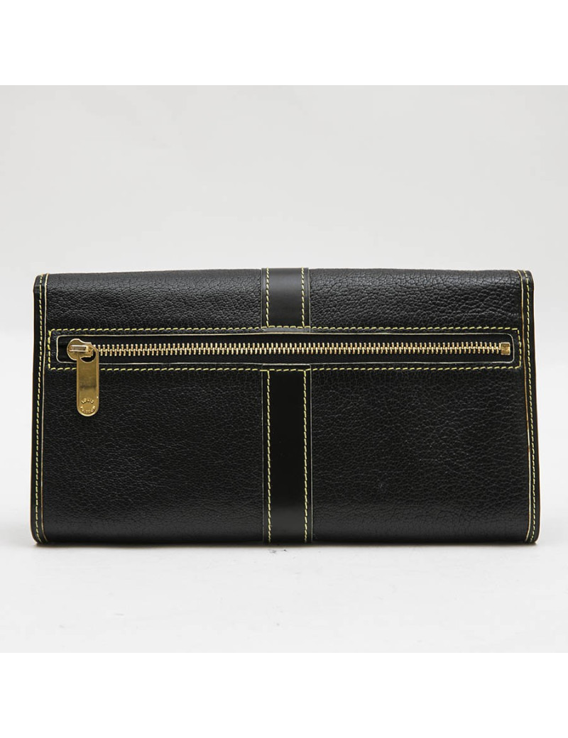 LOUIS VUITTON clutch in black grained leather with saddle stitching