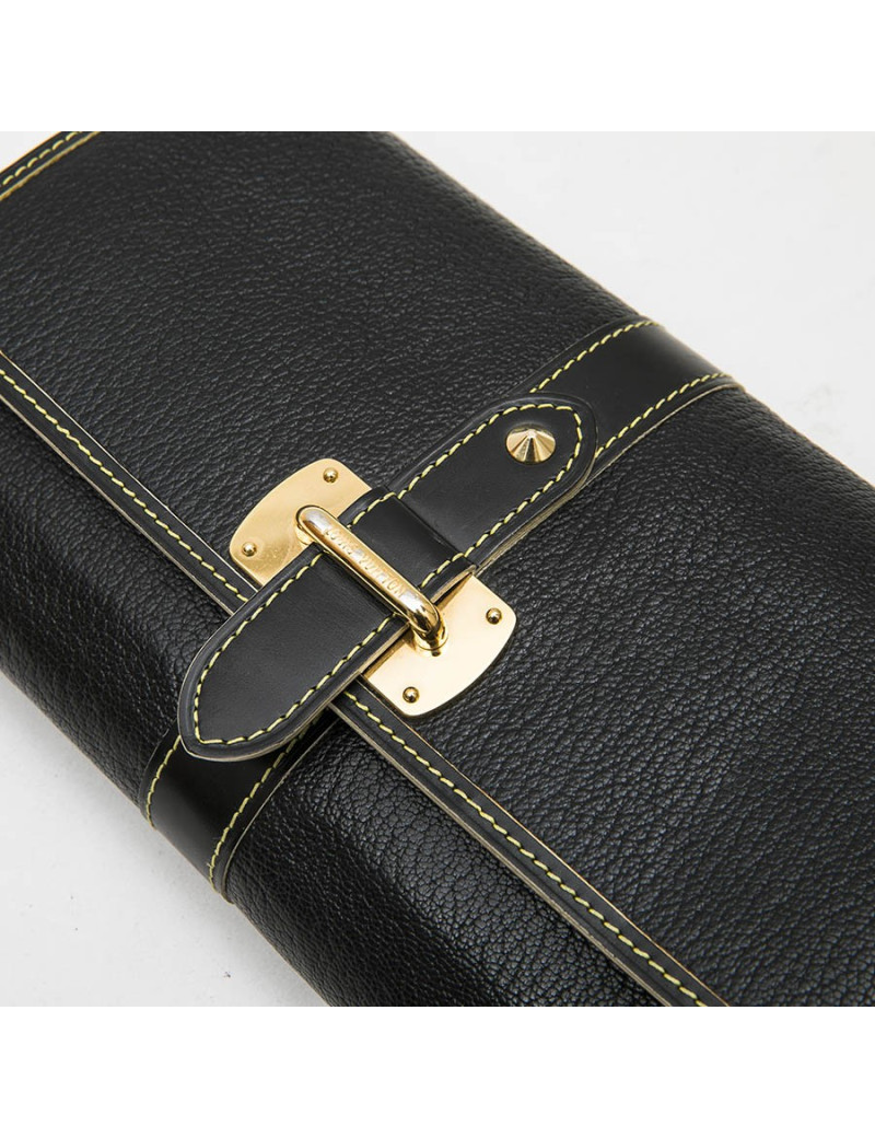 LOUIS VUITTON clutch in black grained leather with saddle stitching