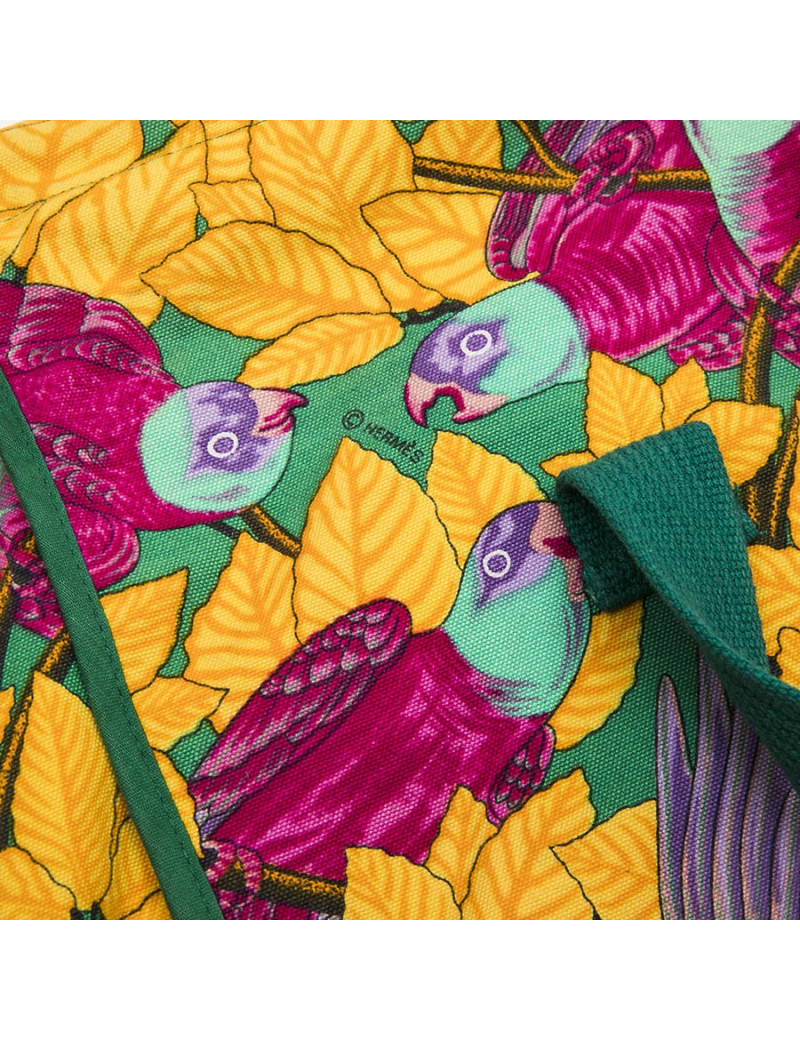 Sac HERMES toile imprimés fleurs