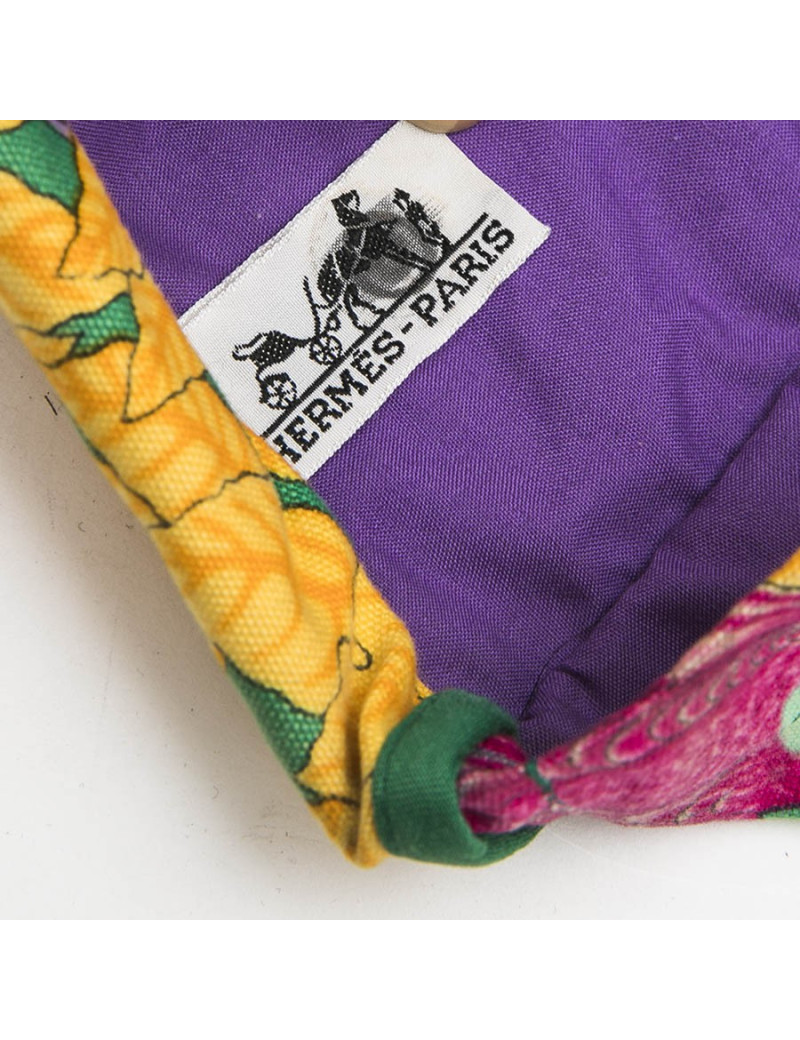 HERMES beach bag in multicolored flower printed cotton