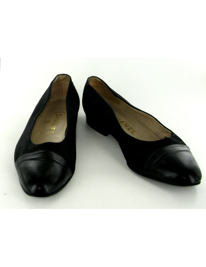 Ballerines T38.5 CHANEL toile et cuir