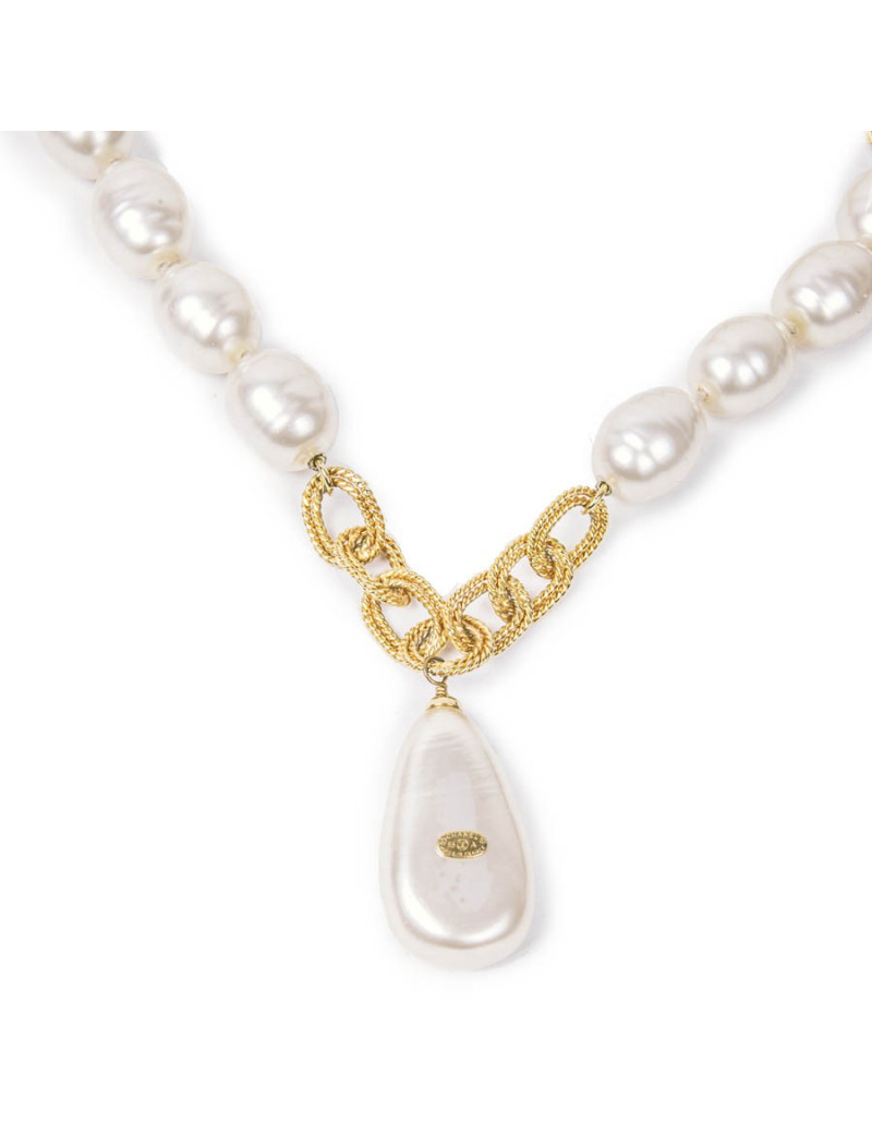 CHANEL couture vintage necklace in molten glass pearls and gilded metal