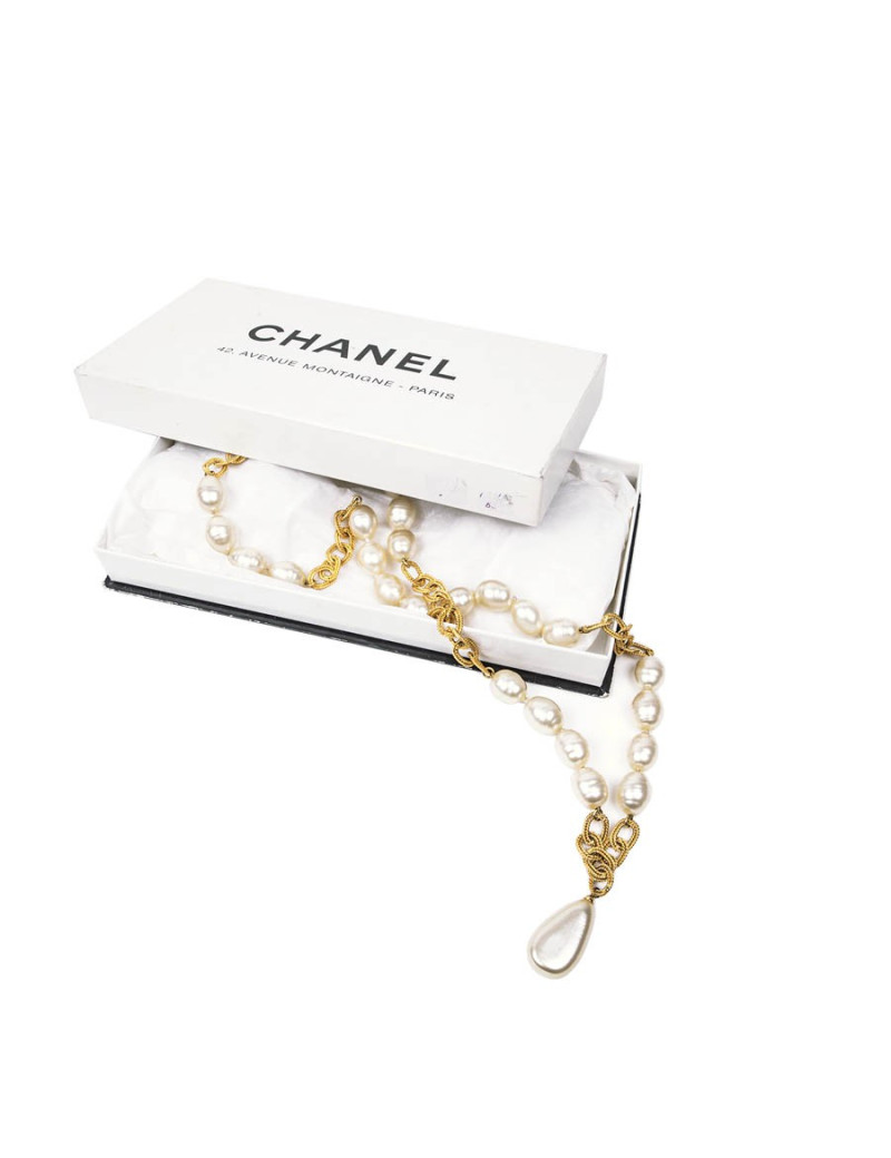 CHANEL couture vintage necklace in molten glass pearls and gilded metal