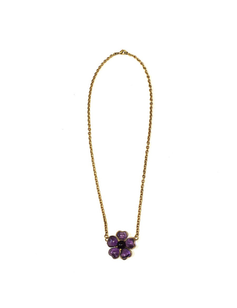 Collier MARGUERITE DE VALOIS fleur en pâte de verre améthyste