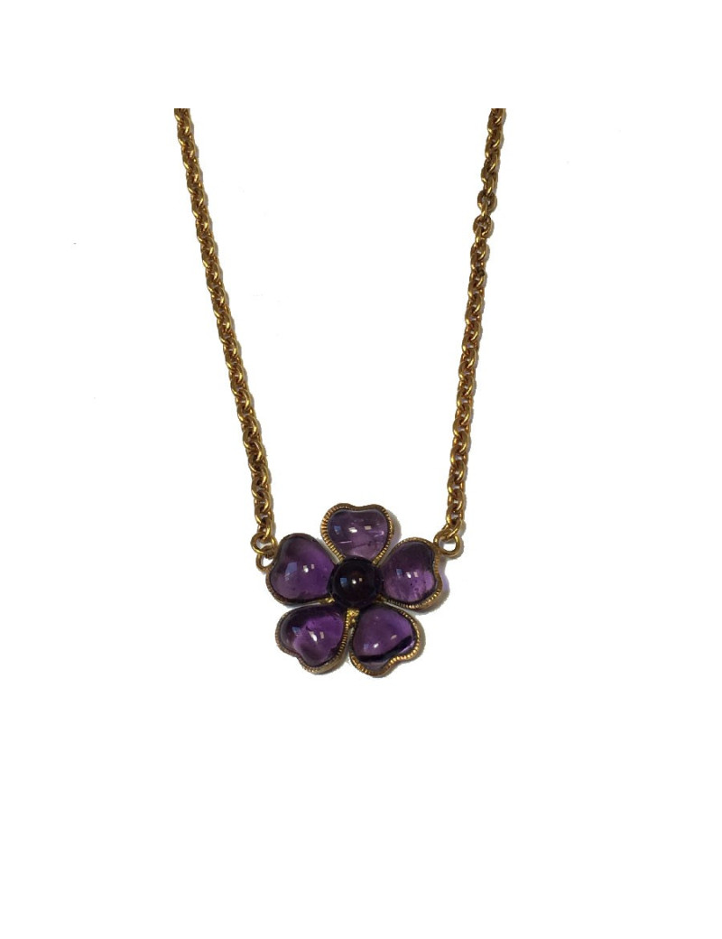 Collier MARGUERITE DE VALOIS fleur en pâte de verre améthyste