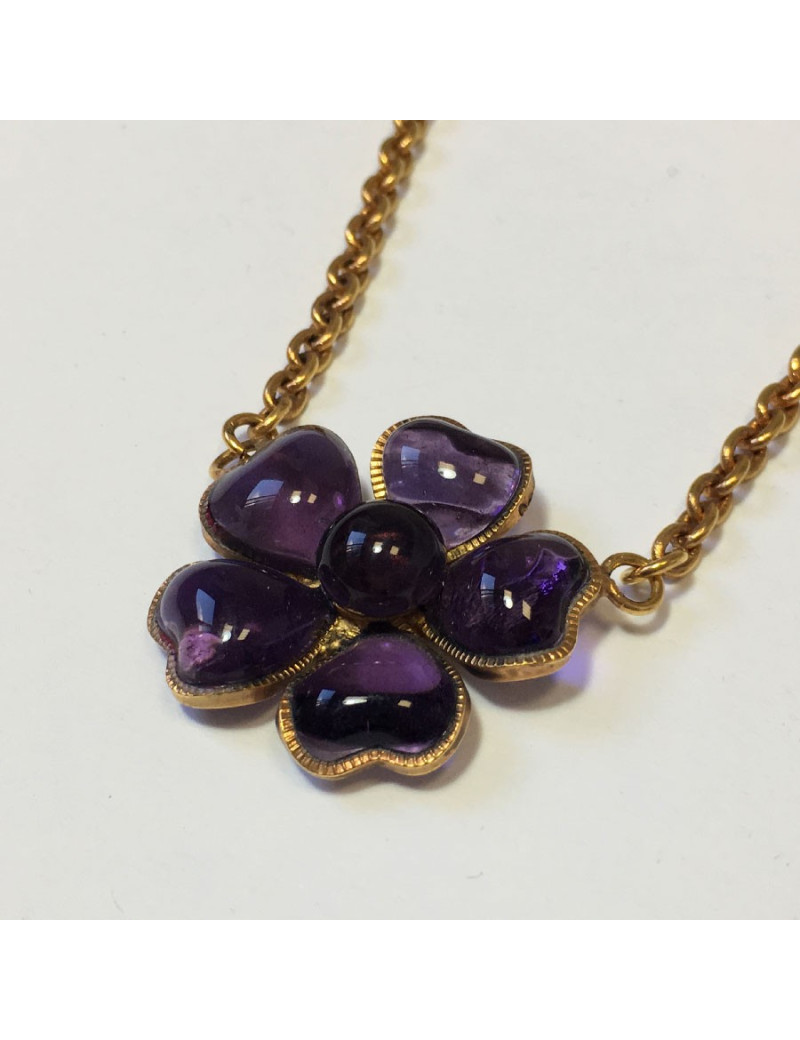 Collier MARGUERITE DE VALOIS fleurette en pâte de verre améthyste