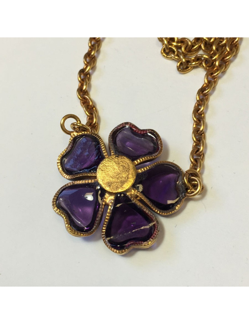 Collier MARGUERITE DE VALOIS fleur en pâte de verre améthyste