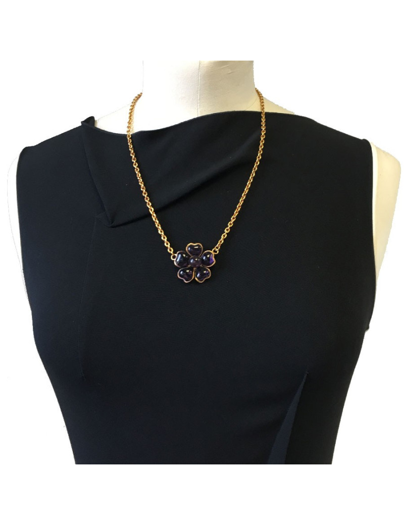 Collier MARGUERITE DE VALOIS fleurette en pâte de verre améthyste