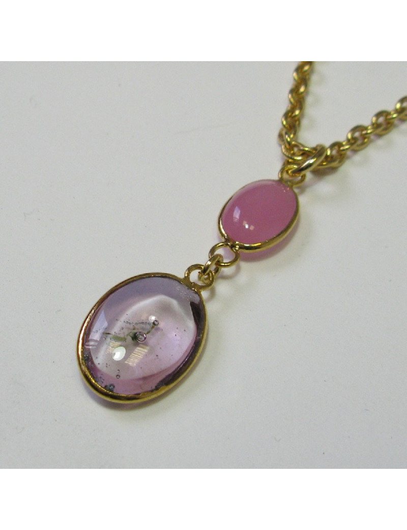 Collier MARGUERITE DE VALOIS  double pastilles amethyste et rose