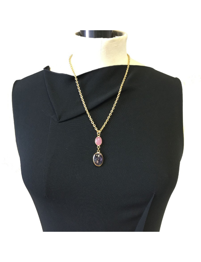 Collier MARGUERITE DE VALOIS  double pastilles amethyste et rose