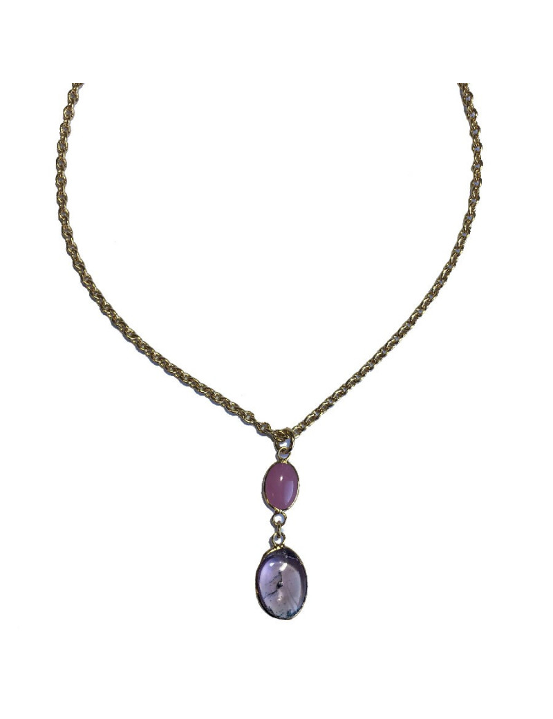 Collier MARGUERITE DE VALOIS  double pastilles amethyste et rose