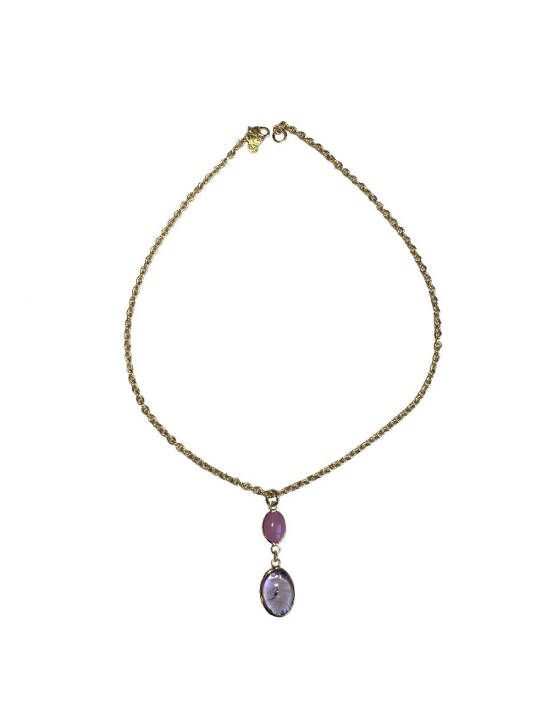 Collier MARGUERITE DE VALOIS  double pastilles amethyste et rose