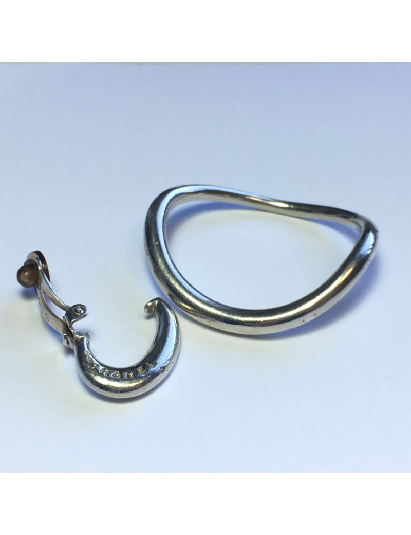 Boucles d'oreille clips CHANEL créoles en argent 925