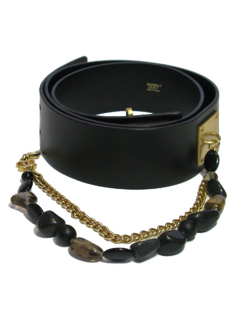 Ceinture CHANEL en cuir noir