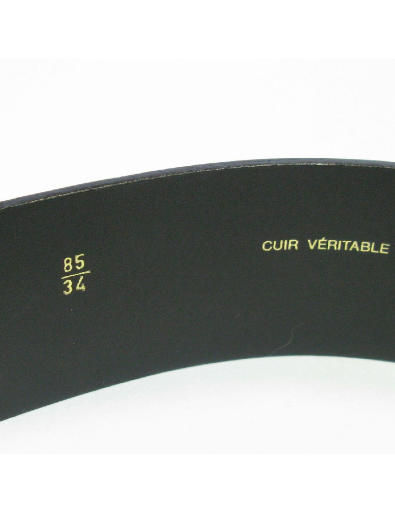 Ceinture CHANEL T85 en cuir noir et double chaîne en maille et pierres foncées