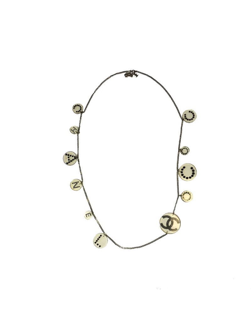 Ceinture sautoir CHANEL en plexi transparent et perles noires