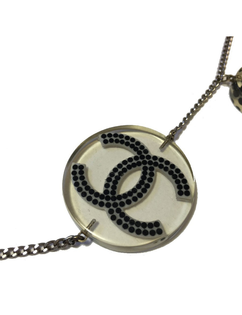 CHANEL belt-necklace in transparent plexi and black pearls