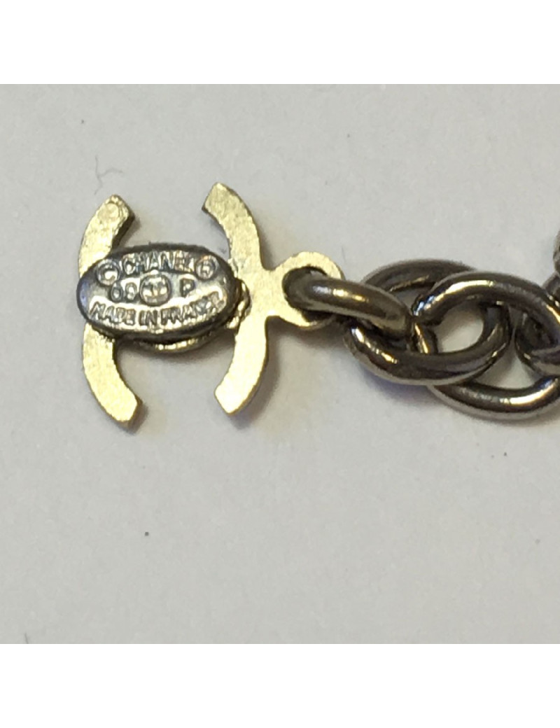 Ceinture sautoir CHANEL en plexi transparent et perles noires