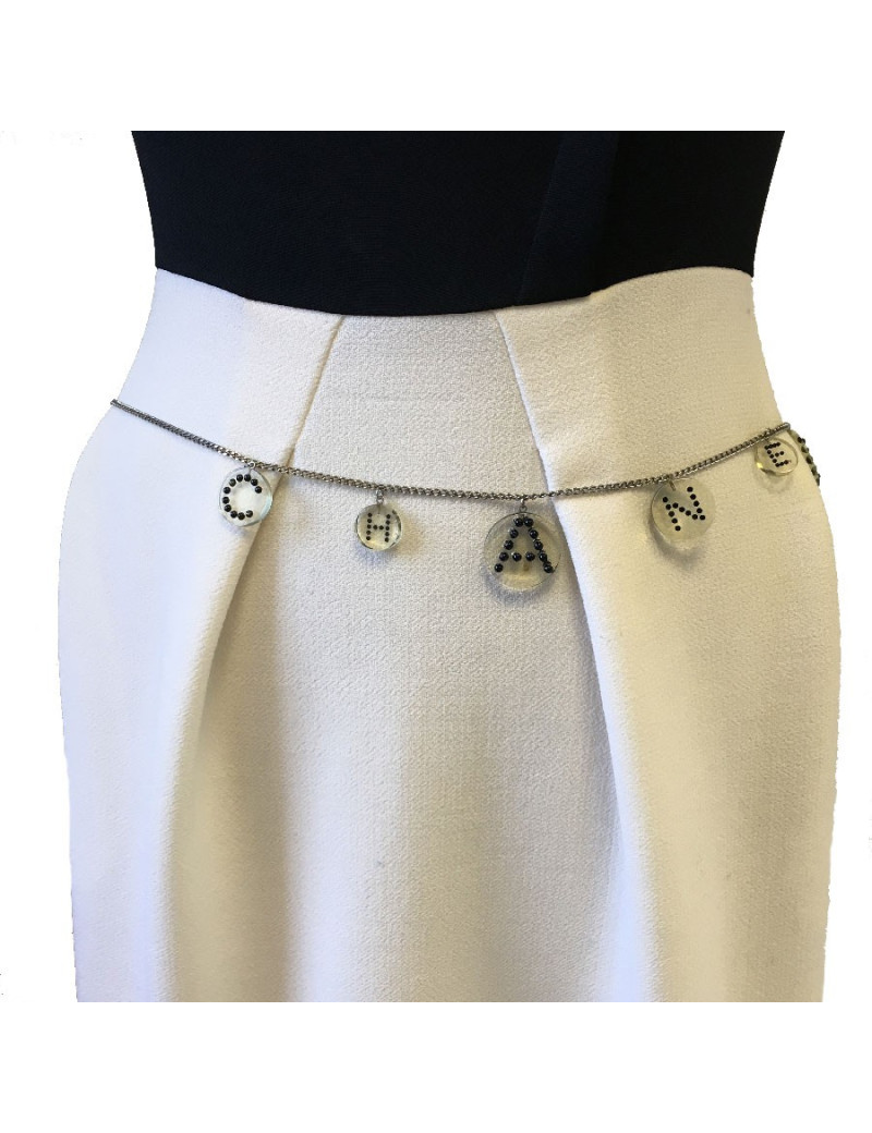 Ceinture sautoir CHANEL en plexi transparent et perles noires