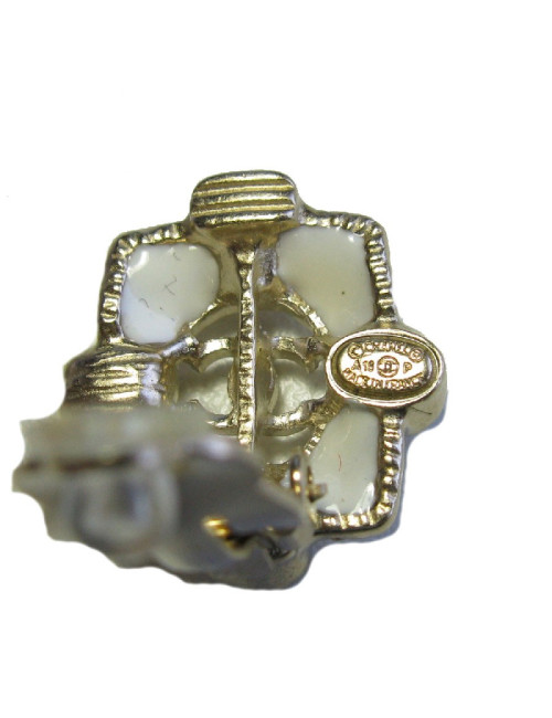 CHANEL stud earrings in gilded metal, ivory resin and pearl beads