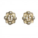 CHANEL stud earrings in gilded metal, ivory resin and pearl beads