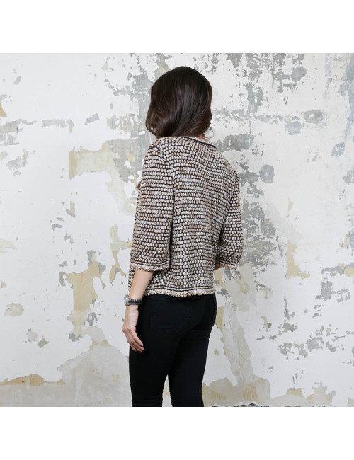 CHANEL vest in gold, navy and ecru knit size 36FR