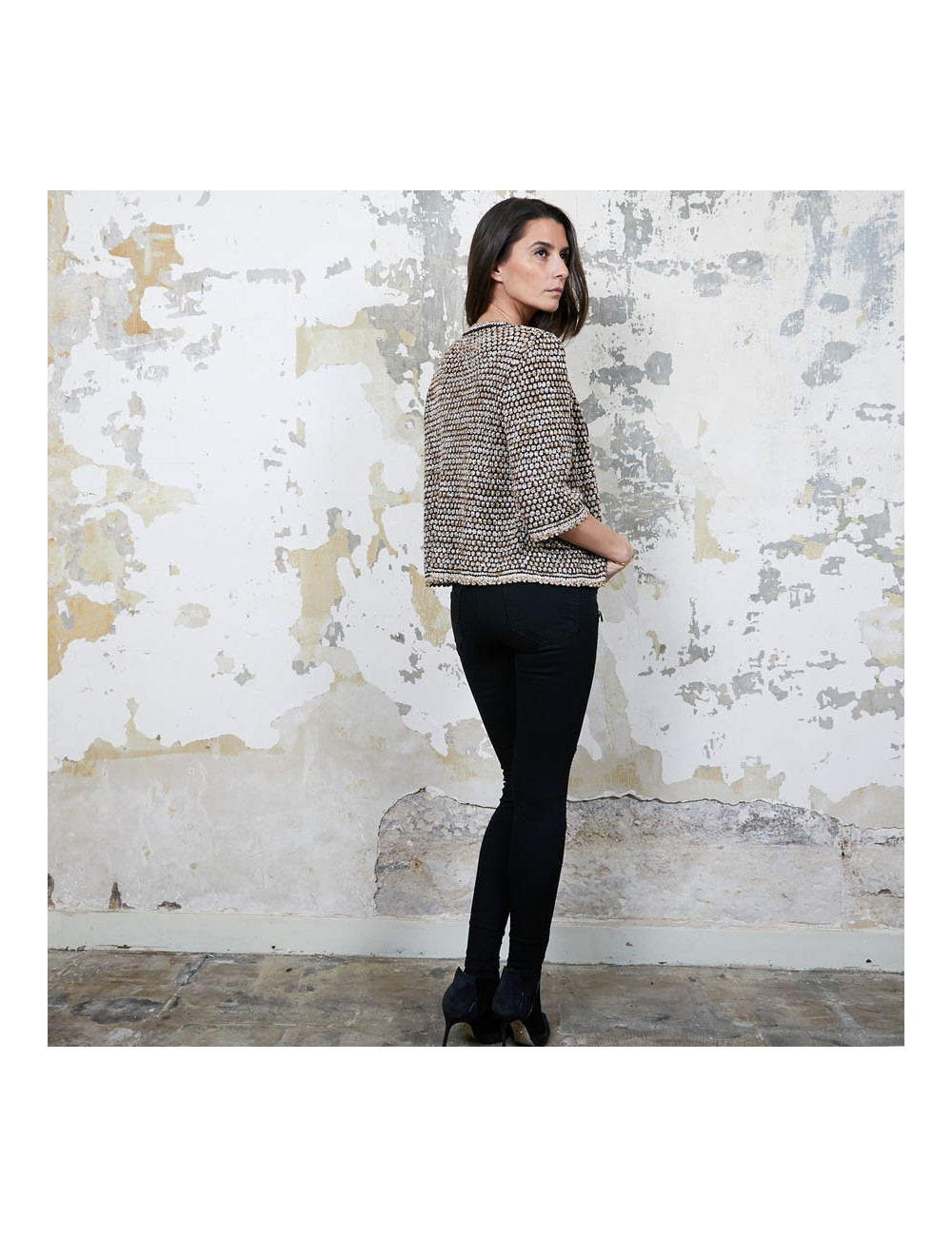 CHANEL vest in gold, navy and ecru knit size 36FR