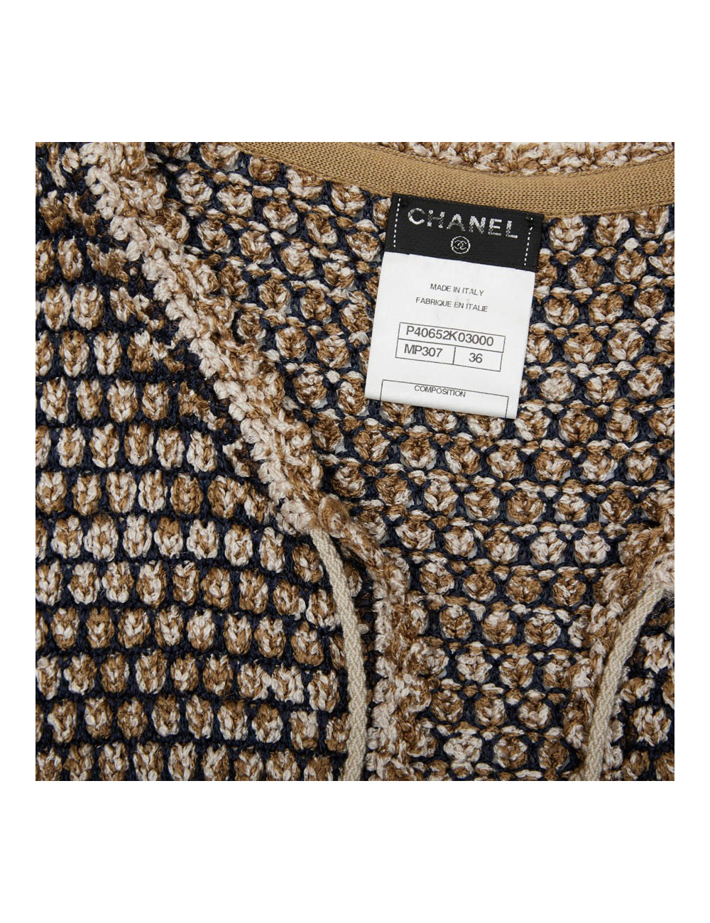 CHANEL vest in gold, navy and ecru knit size 36FR